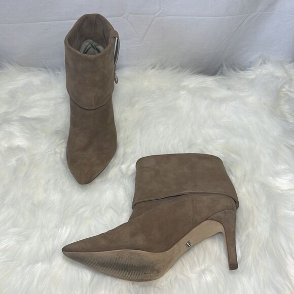 Calvin Klein Bethany Brown Suede Cuffed Stiletto Heeled Booties Sz 7 - Picture 5 of 9